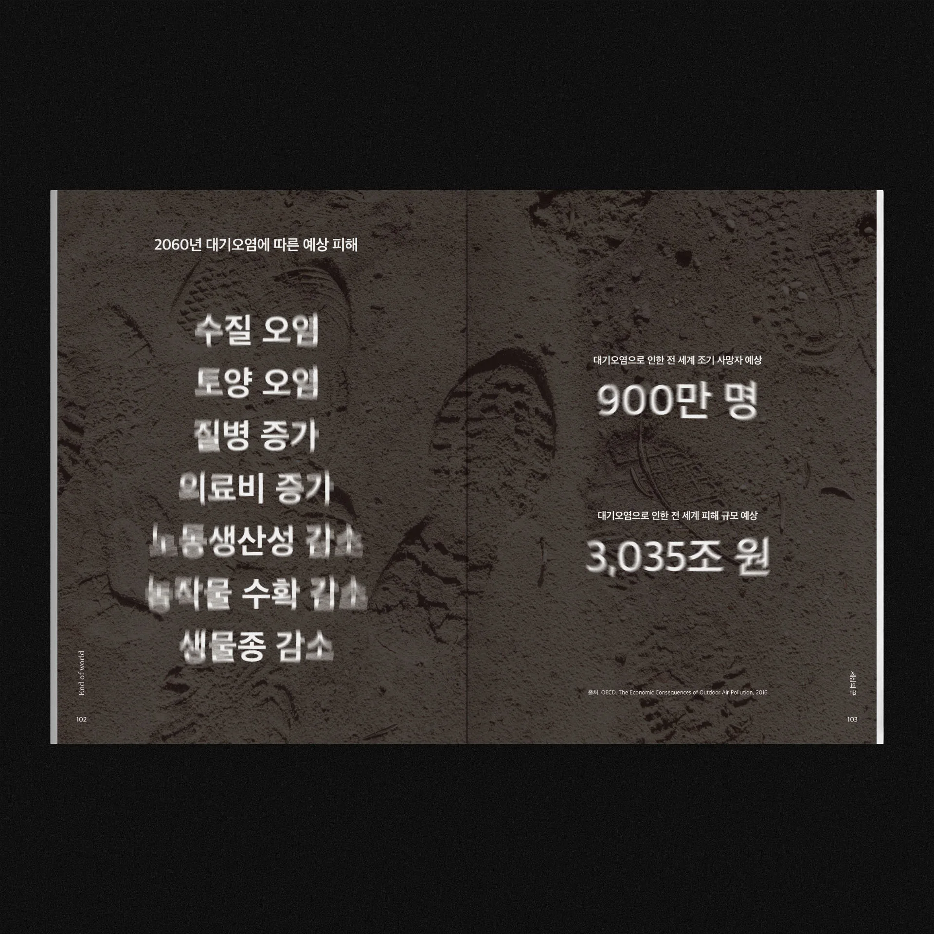 세계 환경 위험과 사회적 비용을 정리한 데이터 내지